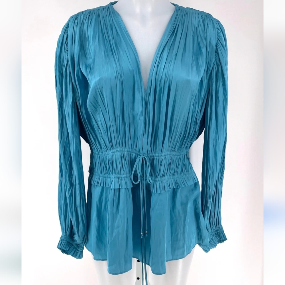 NWT Elie Tahari Sateen gathered blouse with plunging neckline. Women's m…